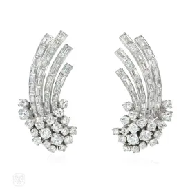 1950s platinum and diamond comet earrings