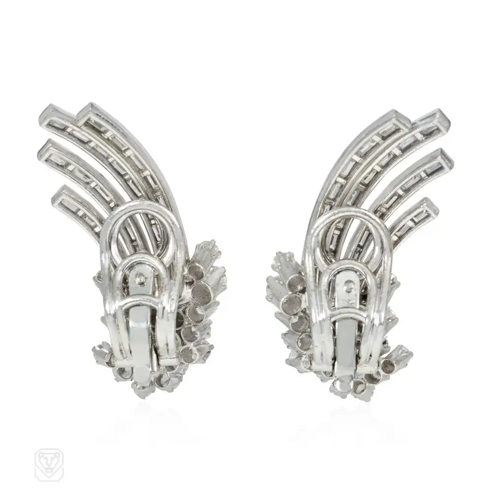 1950s platinum and diamond comet earrings