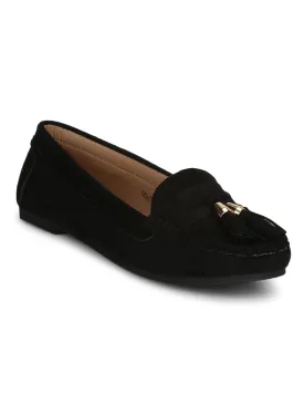 Black Micro Tassel Loafer Flats