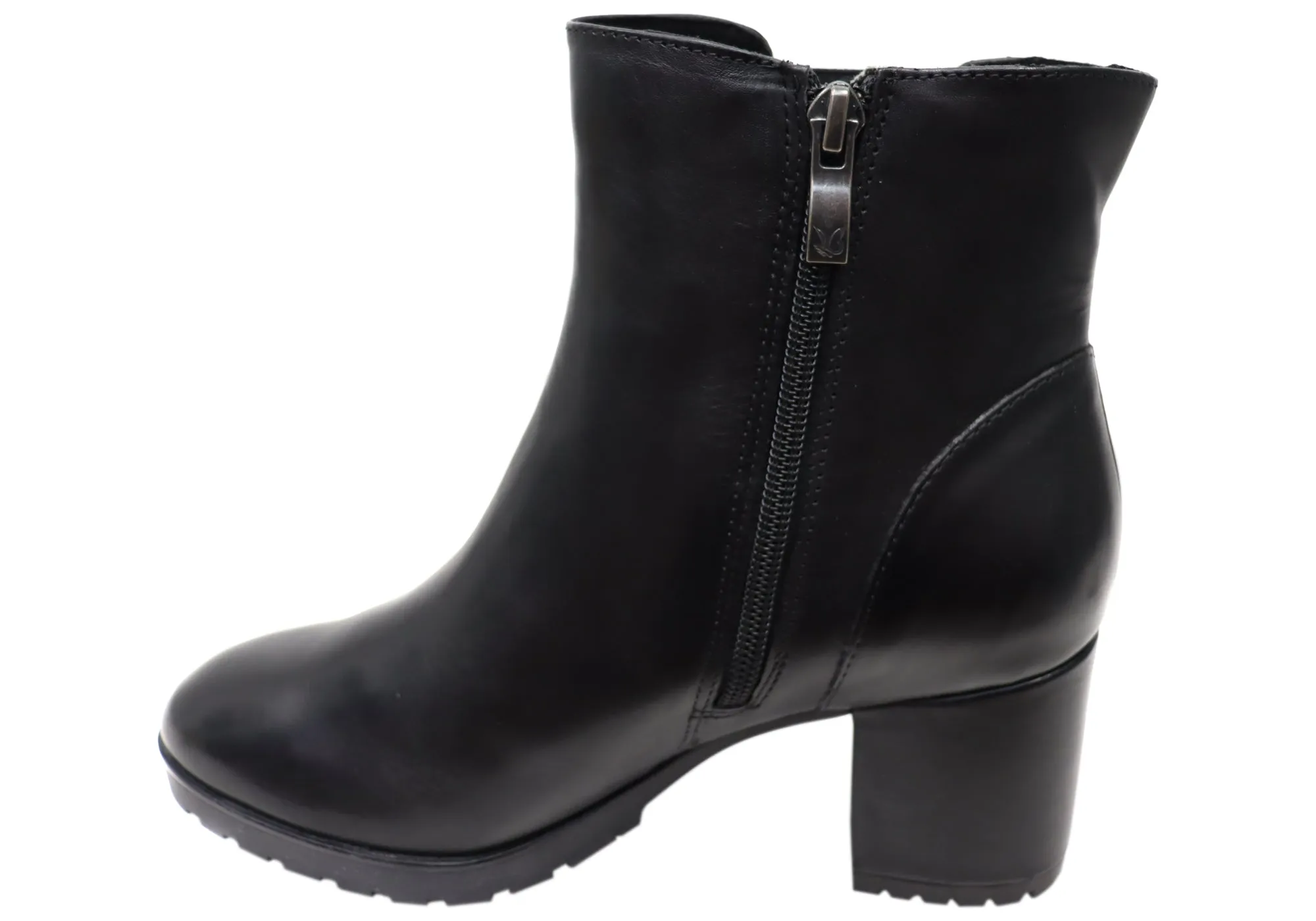 Caprice Jessie Womens Extra Wide Comfort Mid Heel Leather Ankle Boots