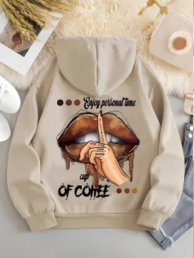 Cartoon Graphic Print Hoodie Sweatshirt - Soft Micro Elasticity Polyester Fabric, Casual Hooded with Pocket, Positioning Printing, Fall & Winter Wear - Womens Knit Fabric Clothing