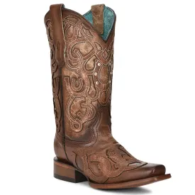 Corral® Ladies Horseshoe & Crystal Embroidered Brown Snip Toe Boots Z5136