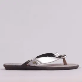 Flower Thong Sandal in Pewter - 7968