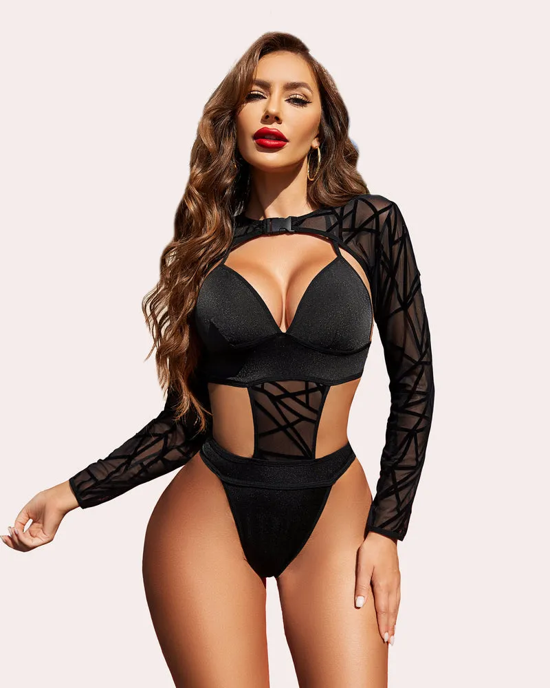 Halloween Bodysuit Buckle Shrug Crop Top Set