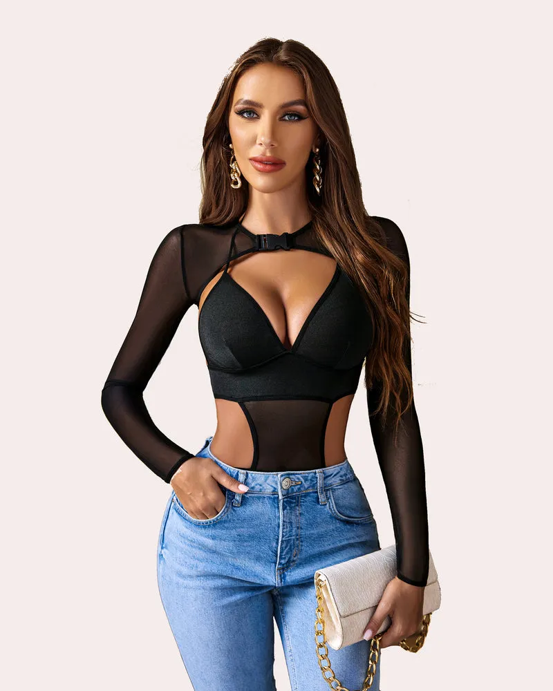 Halloween Bodysuit Buckle Shrug Crop Top Set