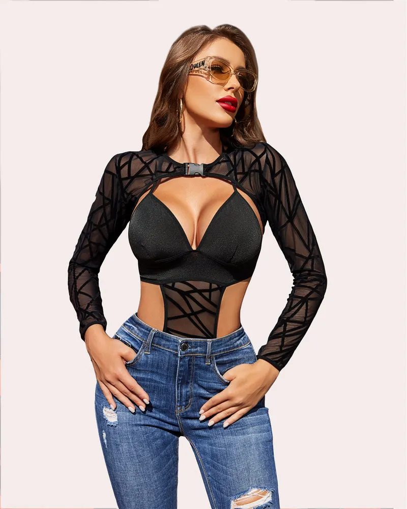 Halloween Bodysuit Buckle Shrug Crop Top Set