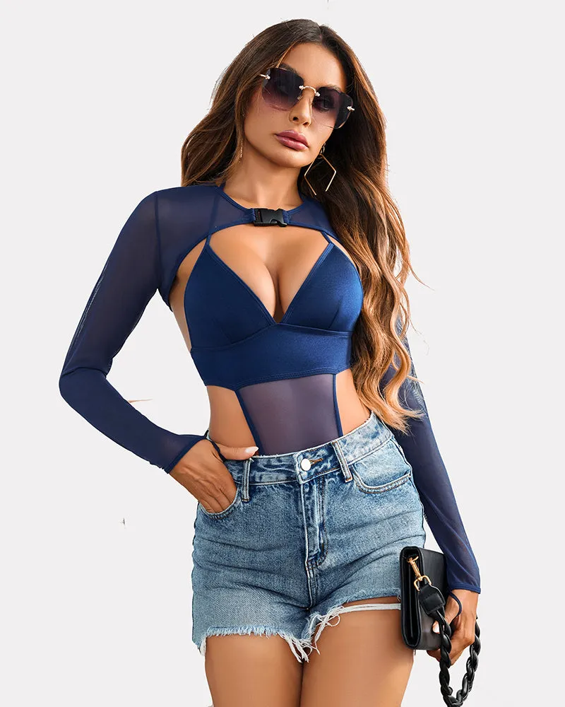 Halloween Bodysuit Buckle Shrug Crop Top Set