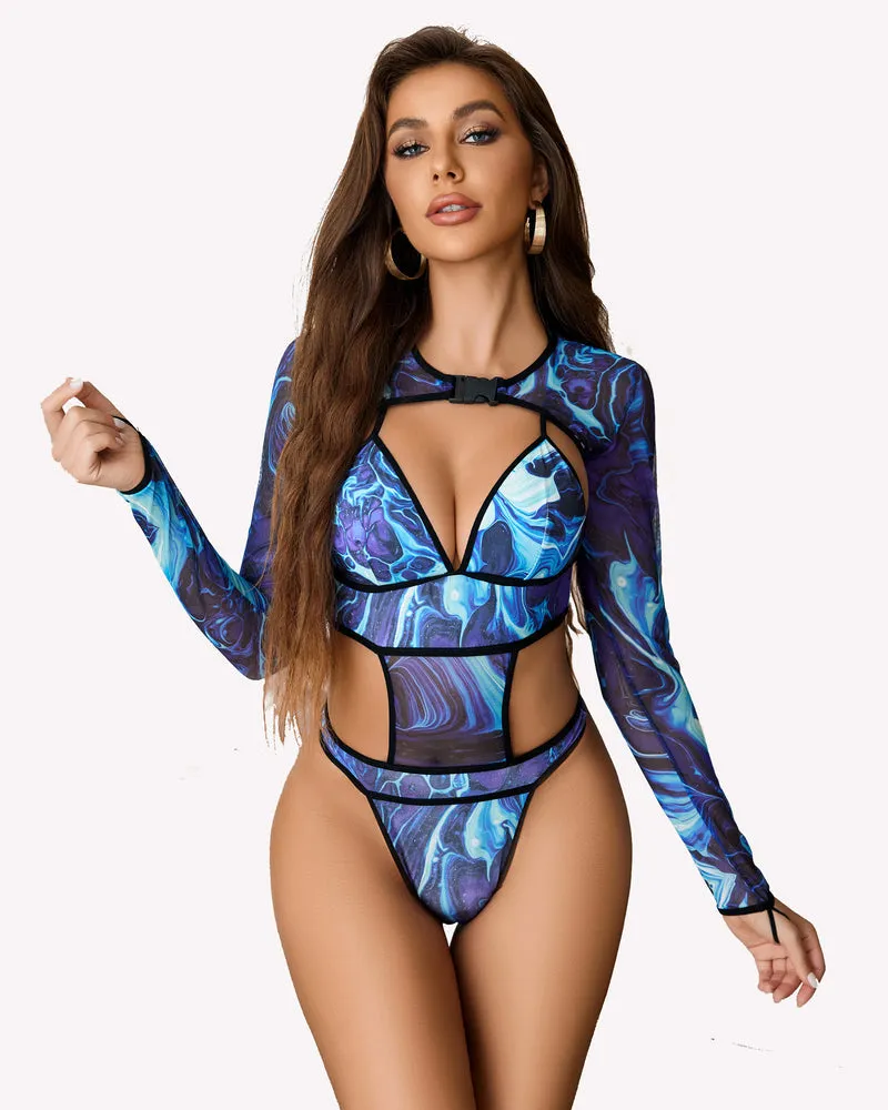 Halloween Bodysuit Buckle Shrug Crop Top Set