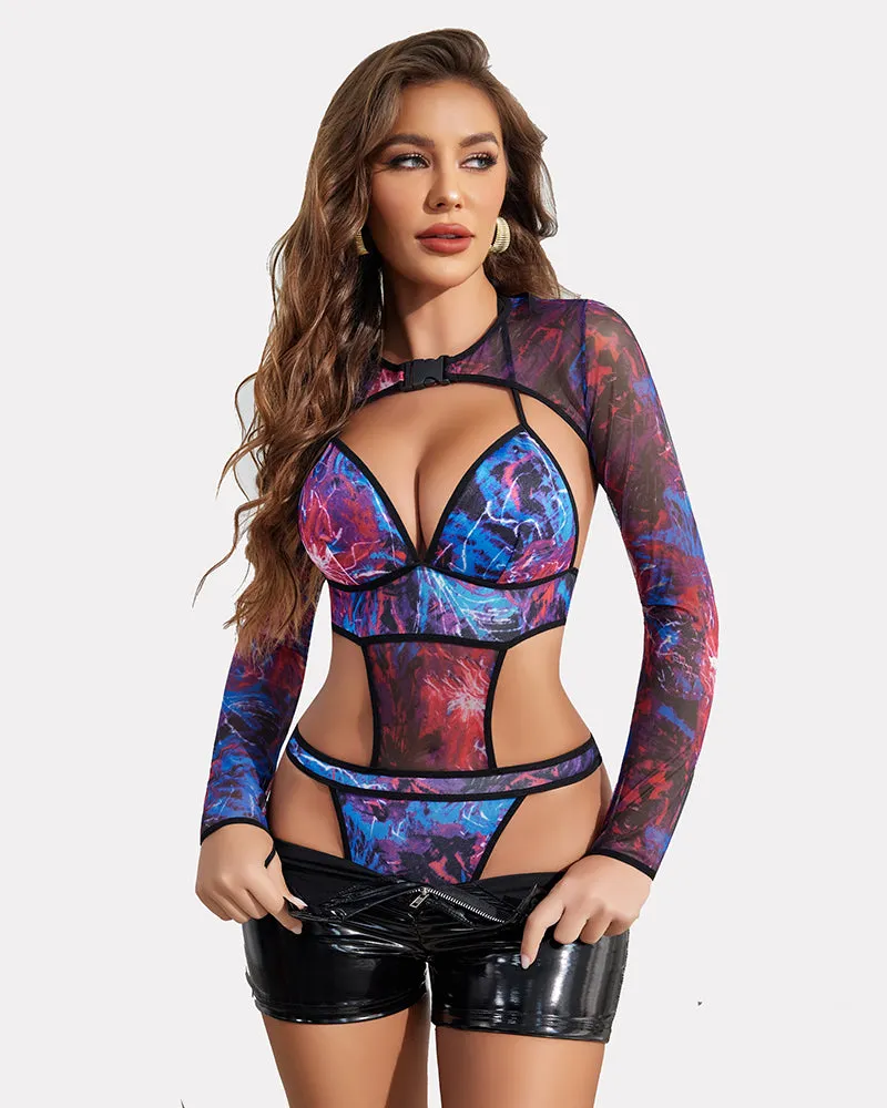 Halloween Bodysuit Buckle Shrug Crop Top Set