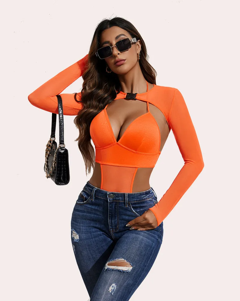 Halloween Bodysuit Buckle Shrug Crop Top Set