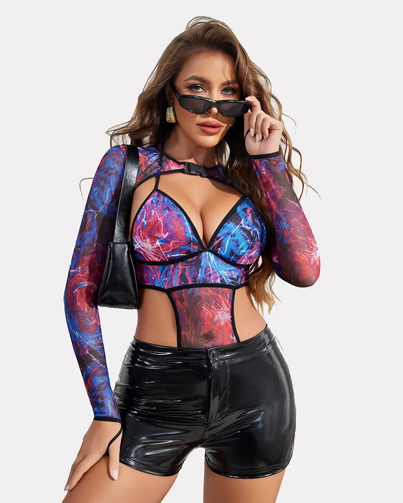 Halloween Bodysuit Buckle Shrug Crop Top Set