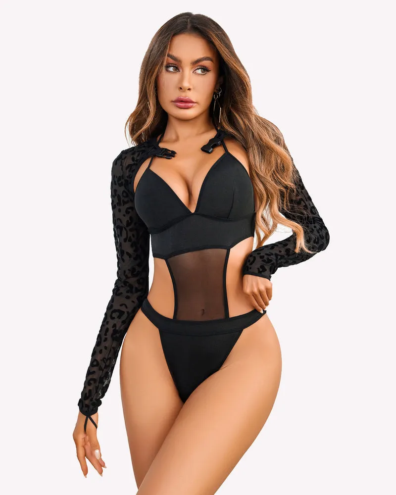 Halloween Bodysuit Buckle Shrug Crop Top Set