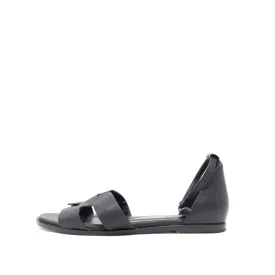 Hermes Noir Epsom Santorini Sandals 38