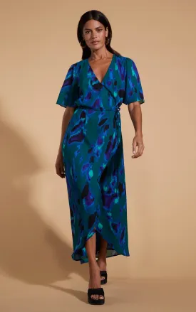 Jenna Maxi Dress In Abstract Camo Blue On Green