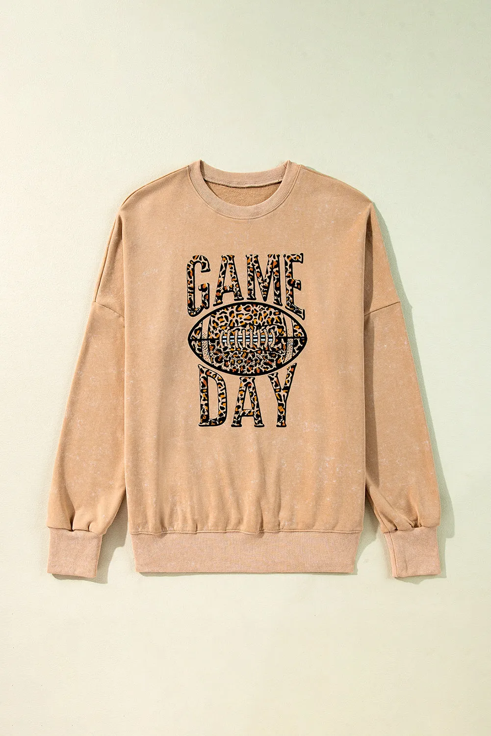 Khaki Loose Leopard GAME DAY Graphic Sweatshirt