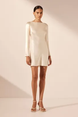 LA LUNE LONG SLEEVE BACKLESS MINI DRESS - CREAM