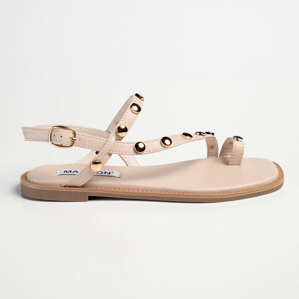 Madison Jay Studded Flat Sandal - Nude