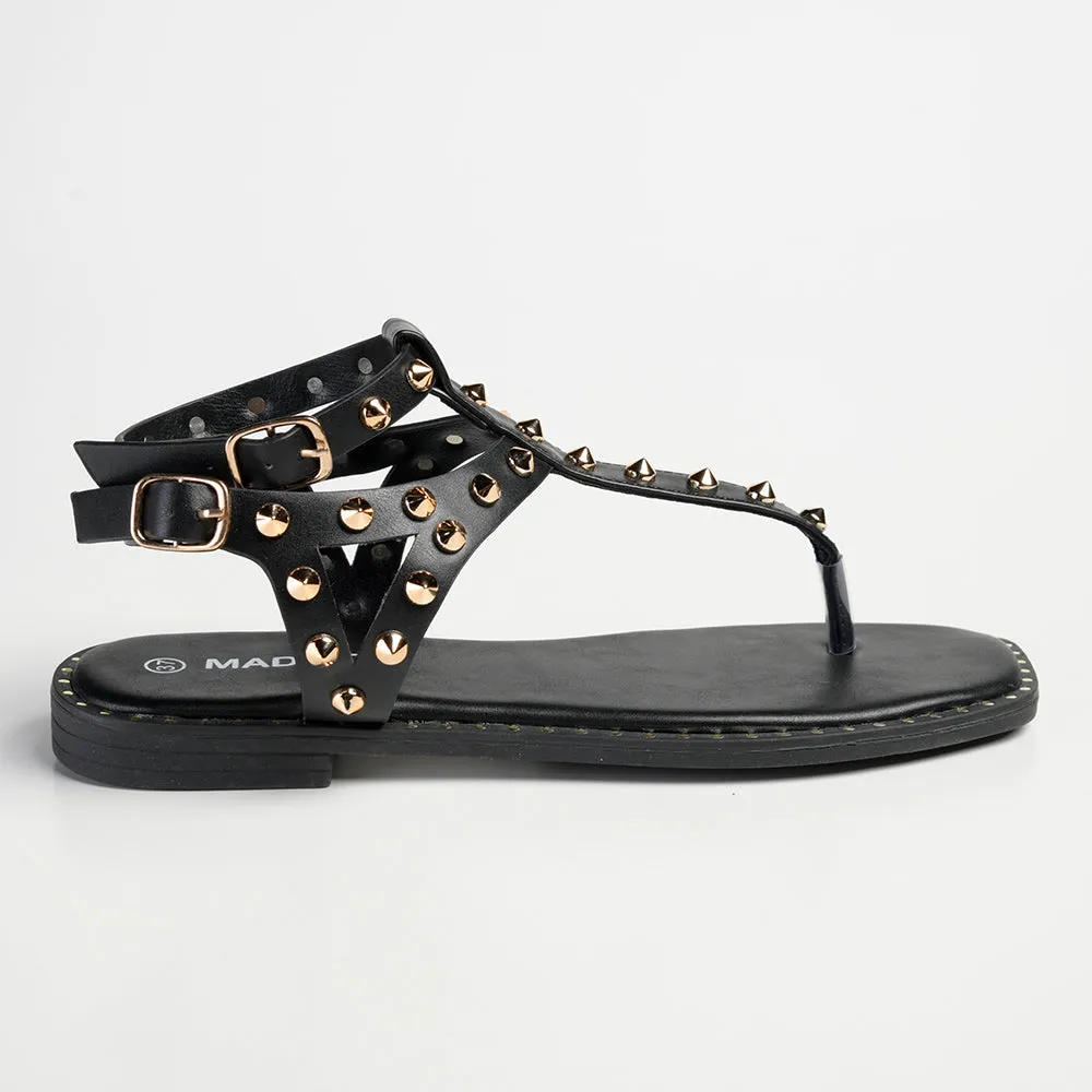 Madison Jaydra Studded T-Bar Sandal - Black