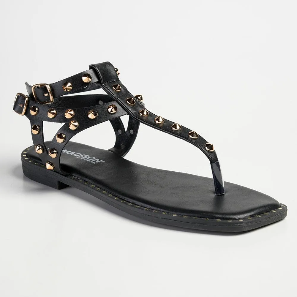 Madison Jaydra Studded T-Bar Sandal - Black