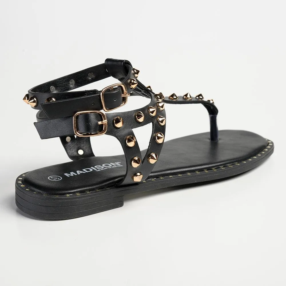 Madison Jaydra Studded T-Bar Sandal - Black