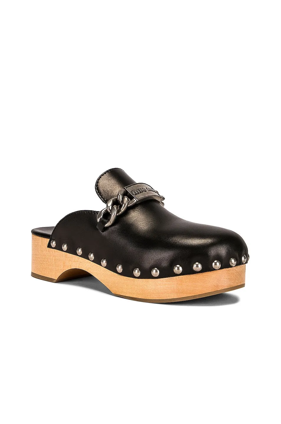 Miu Miu Logo Chain Clogs mules, nero