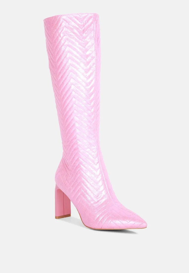 Prinkles Quilted Italian Block Heel Calf Boots