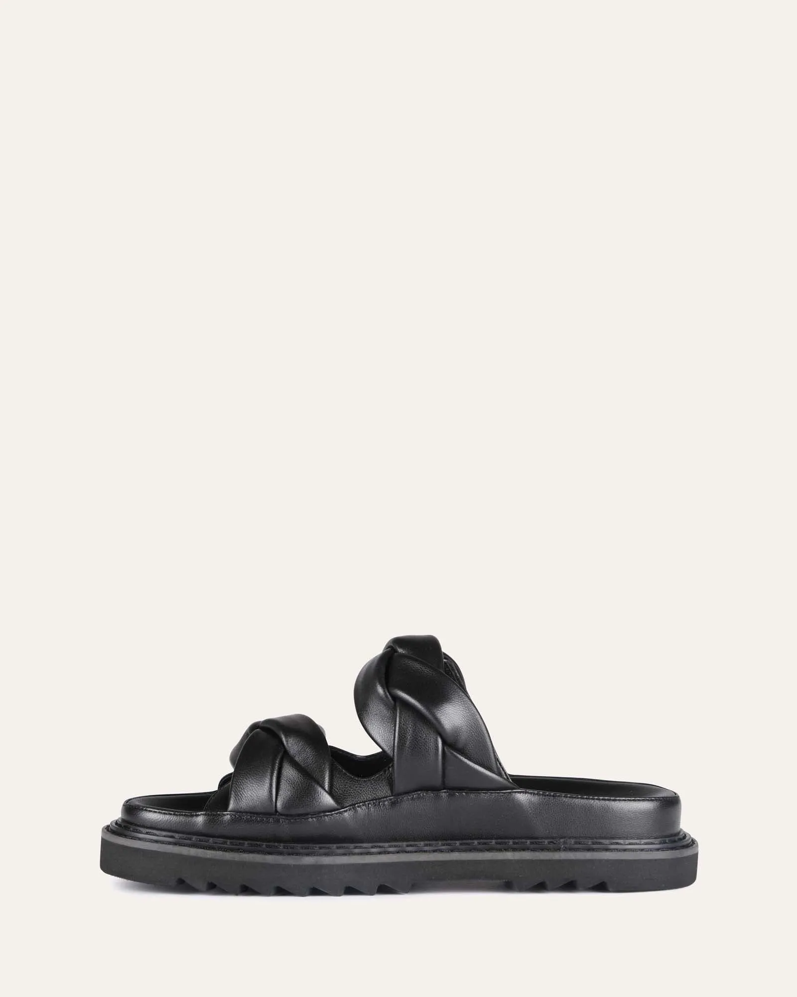 VENUS FLAT SLIDES BLACK LEATHER